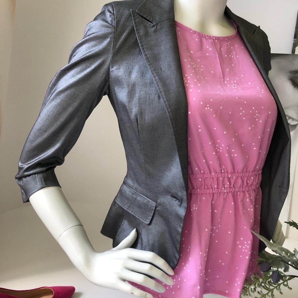 Grey 3/4 Sleeve Satin Fitted Blazer Sz 34 (XS)